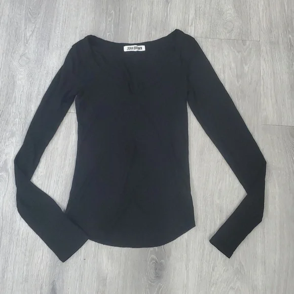 Joah Brown Henley Long Sleeve Top Black S/M In Great Condition - Picture 5 of 9